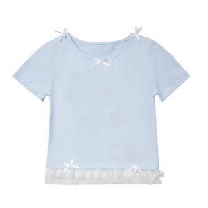 Street Style Blue Bow Graphic T-Shirt