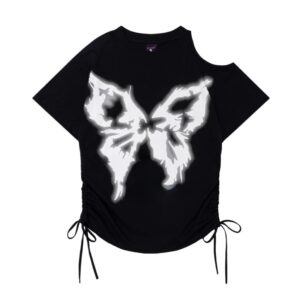 Modern Black T-Shirt with Trendy Butterfly Print